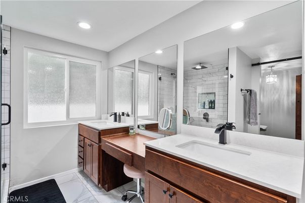 Bathroom, Dual Sink Vanities, Glass Shower, Interior, Recessed Lighting