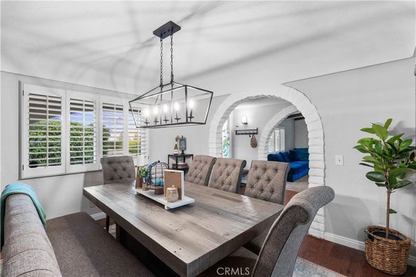Dining room, Interior, Pendant Lights, Wood Texture Flooring