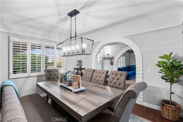 Dining room, Interior, Pendant Lights, Wood Texture Flooring