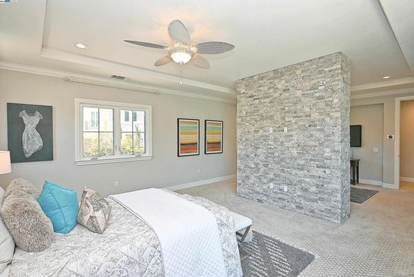 Bedroom, Interior, Recessed Lighting, Stone Walls