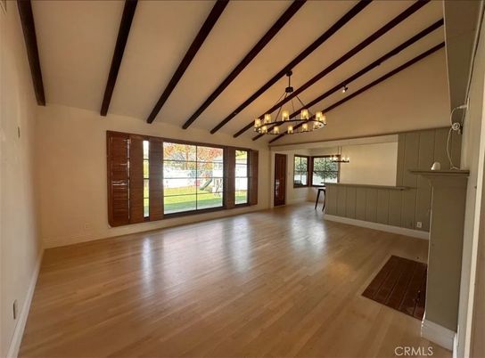 Chandelier, Empty room, Interior, Wooden Beams, Wood Texture Flooring