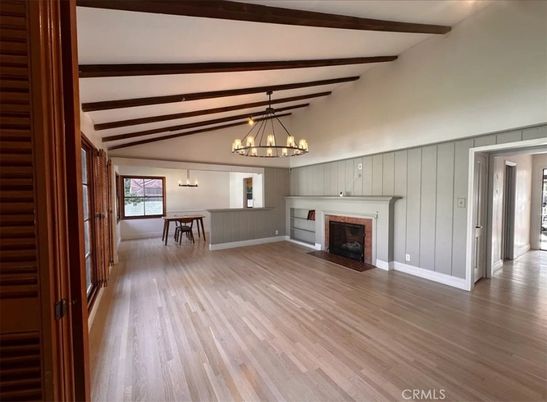 Chandelier, Dining room, Fireplace, Interior, Pendant Lights, Wooden Beams, Wood Texture Flooring