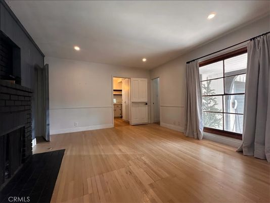 Empty room, Fireplace, Interior, Recessed Lighting, Wood Texture Flooring