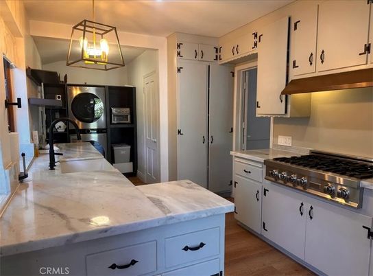 Interior, Kitchen, Pendant Lights, Stainless Steel Appliances, Wood Texture Flooring