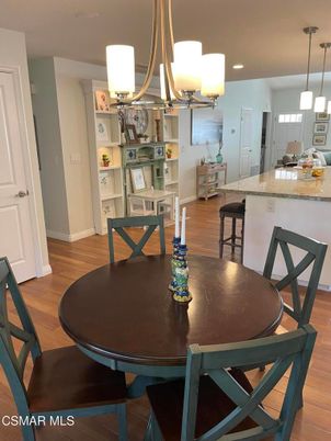 Chandelier, Dining room, Interior, Kitchen, Pendant Lights, Recessed Lighting, Wood Texture Flooring