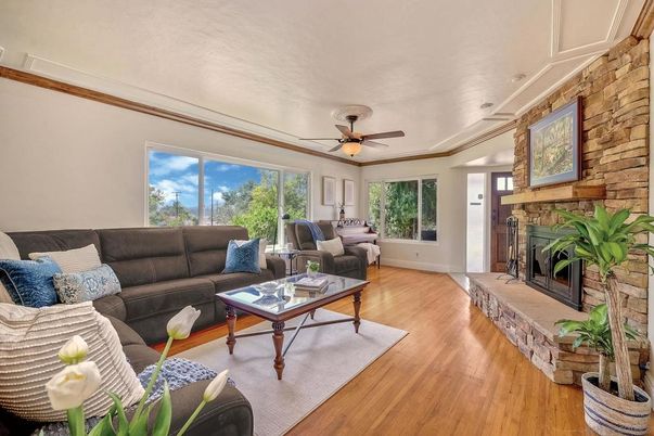 Fireplace, Interior, Living room, Stone Walls, Wood Texture Flooring