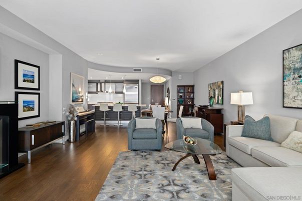 Dining room, Interior, Kitchen, Living room, Pendant Lights, Recessed Lighting, Stainless Steel Appliances, Wood Texture Flooring