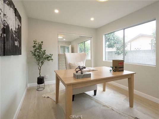 Home Office, Interior, Recessed Lighting, Wood Texture Flooring