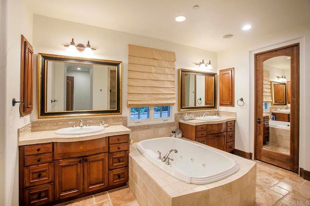 Bathroom, Dual Sink Vanities, Interior, Recessed Lighting, Tile Countertops