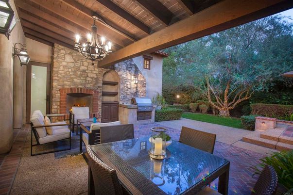 Chandelier, Exterior, Fireplace