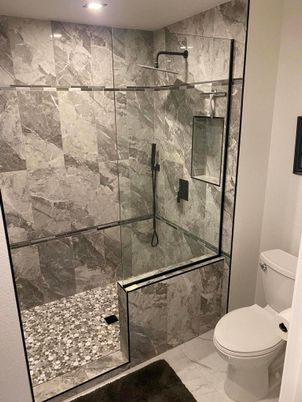 Bathroom, Glass Shower, Interior, Marble, Marble Walls, Recessed Lighting