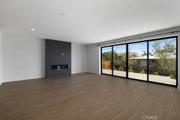 Empty room, Fireplace, Interior, Recessed Lighting, Wood Texture Flooring
