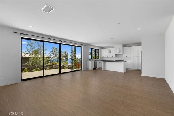 Empty room, Interior, Kitchen, Recessed Lighting, Wood Texture Flooring