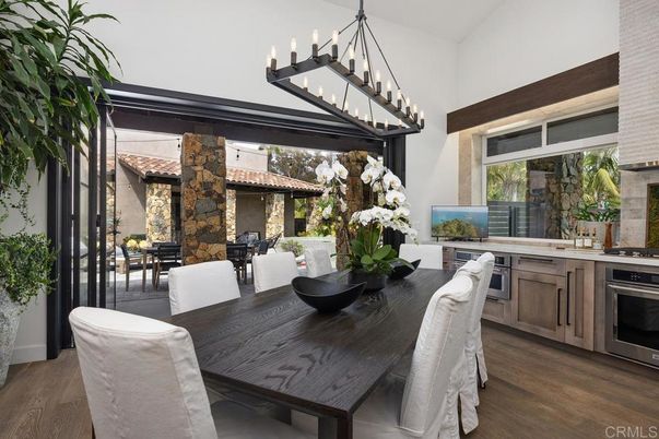 Dining room, Interior, Pendant Lights, Wood Texture Flooring