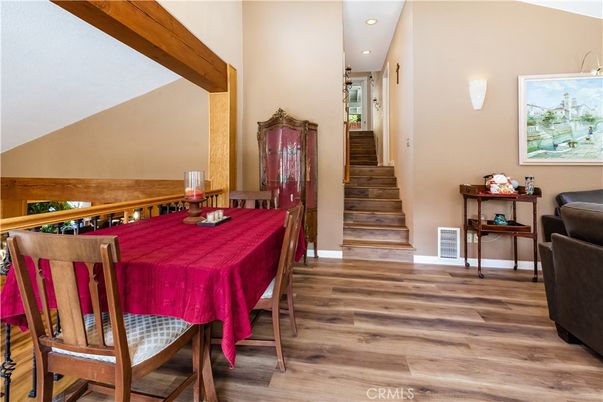 Dining room, Interior, Recessed Lighting, Wood Texture Flooring