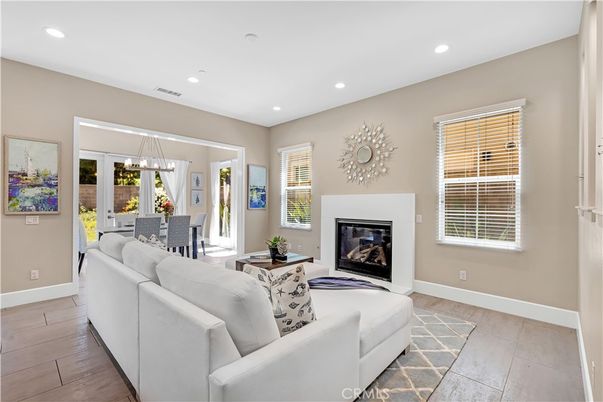Dining room, Fireplace, Interior, Living room, Pendant Lights, Recessed Lighting