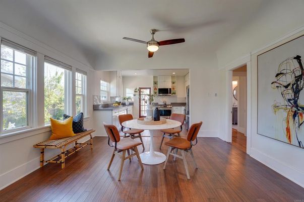 Dining room, Interior, Kitchen, Recessed Lighting, Wood Texture Flooring