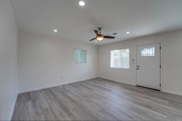 Empty room, Interior, Recessed Lighting, Wood Texture Flooring