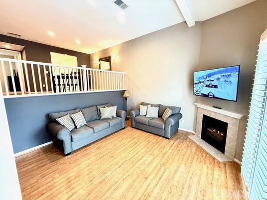 Fireplace, Interior, Recessed Lighting, Wood Texture Flooring