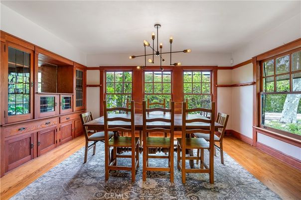 Dining room, Interior, Pendant Lights, Wood Texture Flooring