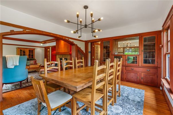 Dining room, Interior, Living room, Pendant Lights, Wood Texture Flooring