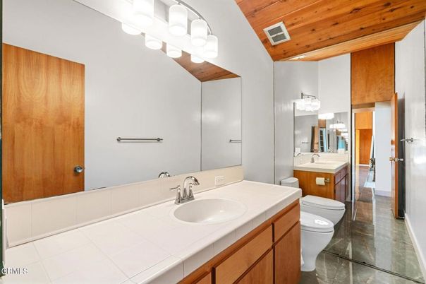 Bathroom, Interior, Tile Countertops, Wooden Ceilings