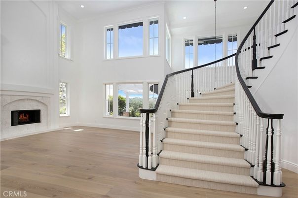 Fireplace, Interior, Pendant Lights, Recessed Lighting, Wood Texture Flooring