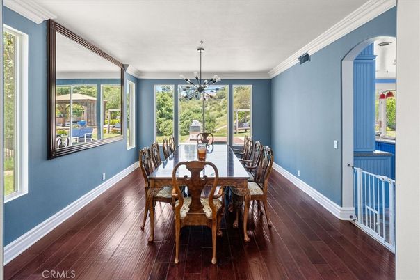 Dining room, Interior, Pendant Lights, Wood Texture Flooring
