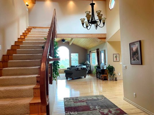 Chandelier, Interior, Living room, Wooden Beams, Wood Texture Flooring