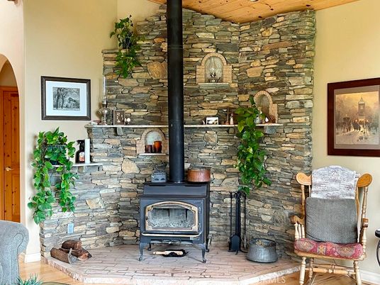 Fireplace, Interior, Stone Walls, Wood Texture Flooring