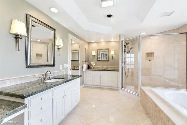 Bathroom, Dual Sink Vanities, Glass Shower, Interior, Recessed Lighting