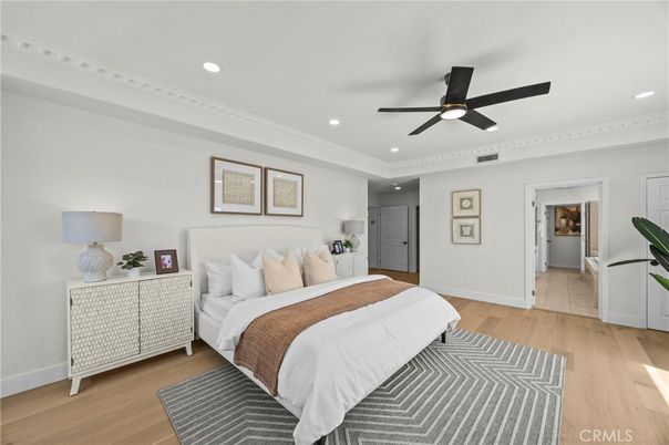 Bedroom, Interior, Recessed Lighting, Wood Texture Flooring