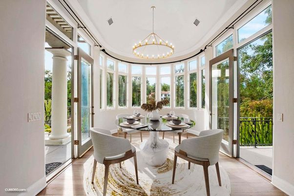 Dining room, Interior, Pendant Lights, Sun Room, Wood Texture Flooring