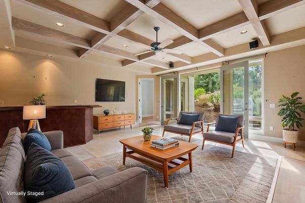 Interior, Living room, Recessed Lighting, Wooden Beams
