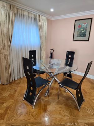 Dining room, Interior, Recessed Lighting, Wood Texture Flooring
