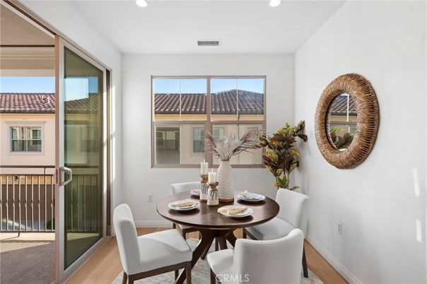 Dining room, Interior, Recessed Lighting, Wood Texture Flooring