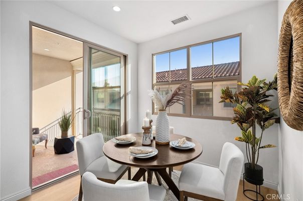 Dining room, Interior, Recessed Lighting, Wood Texture Flooring