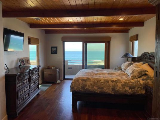 Bedroom, Interior, Recessed Lighting, Water, Wooden Beams, Wooden Ceilings, Wood Texture Flooring