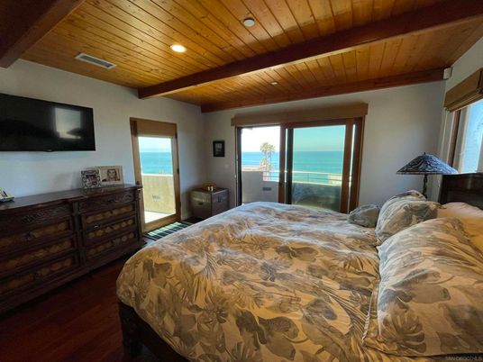 Bedroom, Interior, Recessed Lighting, Water, Wooden Beams, Wooden Ceilings, Wood Texture Flooring