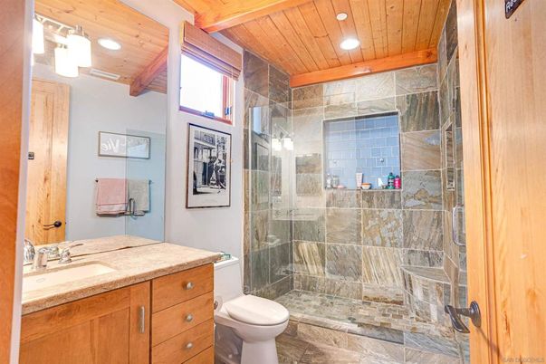 Bathroom, Glass Shower, Interior, Recessed Lighting, Wooden Beams, Wooden Ceilings