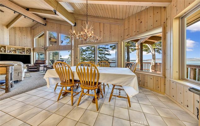 Chandelier, Dining room, Interior, Living room, Water, Wooden Beams, Wooden Ceilings, Wooden Walls