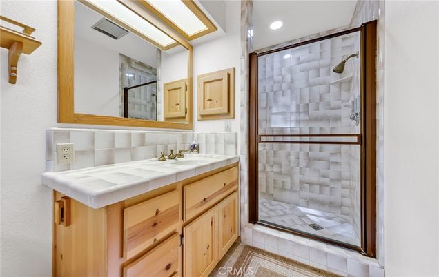 Bathroom, Glass Shower, Interior, Recessed Lighting, Tile Countertops