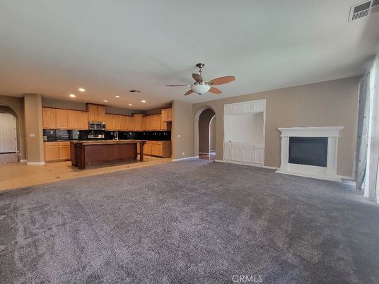 Empty room, Fireplace, Interior, Kitchen, Recessed Lighting