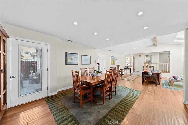 Dining room, Interior, Recessed Lighting, Wood Texture Flooring