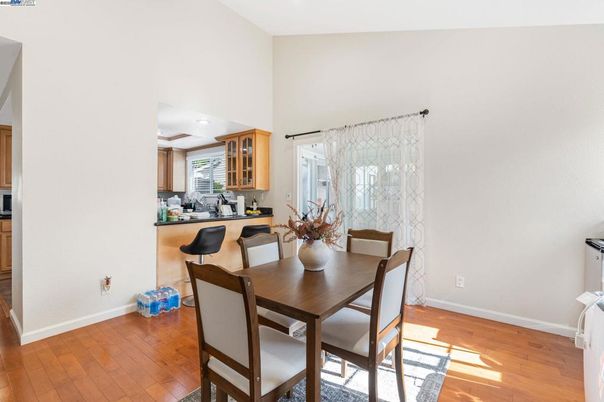 Dining room, Interior, Recessed Lighting, Wood Texture Flooring