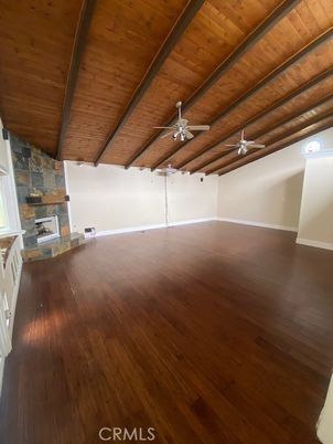 Empty room, Fireplace, Interior, Stone Walls, Wooden Beams, Wooden Ceilings, Wood Texture Flooring