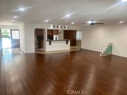 Empty room, Interior, Kitchen, Recessed Lighting, Wood Texture Flooring