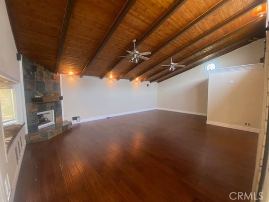 Empty room, Fireplace, Interior, Wooden Beams, Wooden Ceilings, Wood Texture Flooring