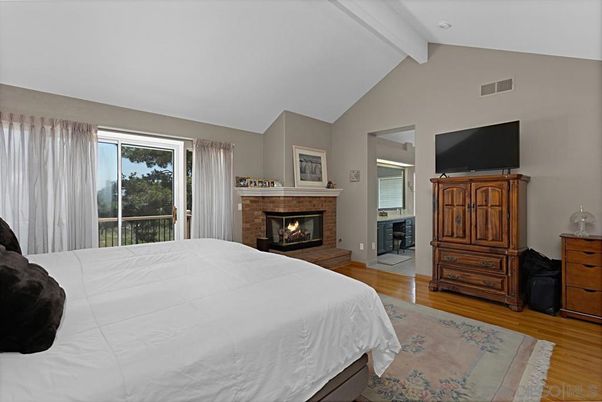 Bedroom, Fireplace, Interior, Wood Texture Flooring