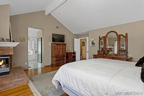 Bedroom, Fireplace, Interior, Wood Texture Flooring